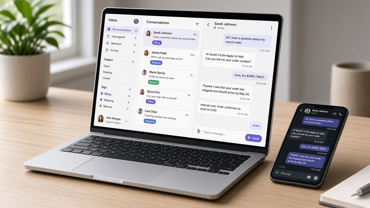 Shared inbox across website chat and WhatsApp