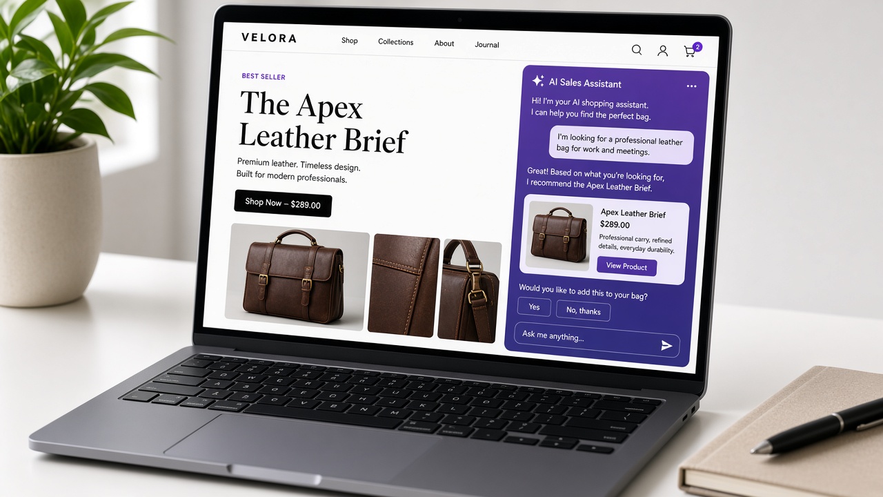 Store page with an AI sales chat open