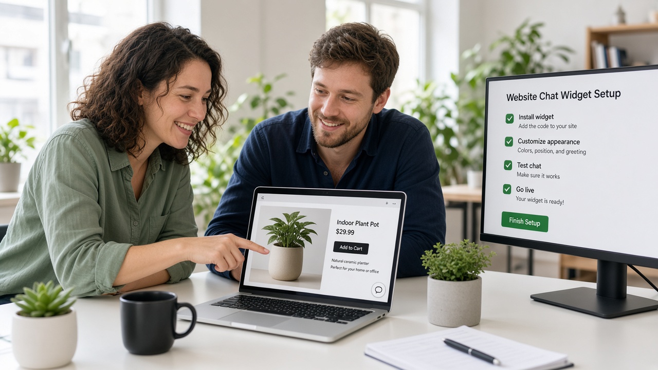 Team launching a website chat widget together